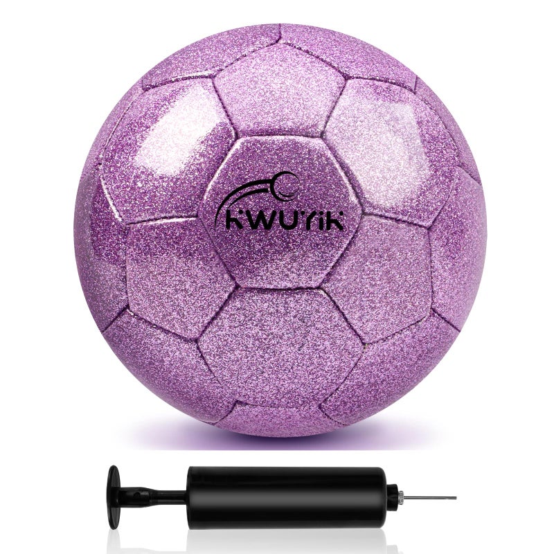 OKWUYiK Size 3 Glitter Purple Soccer Ball Set with Pump Youth Soccer Ball for Kids Aged 4-6 6-8 Toddler Soft Sports for Back to School Kit Sports Training Recreation Toddler Gift - Image 1