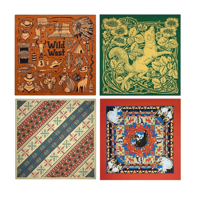 Bycc Bynn 4Pack 100 Cotton Bandana Set Vintage Graphic Print 22x22 inches Assorted 3 - Image 2