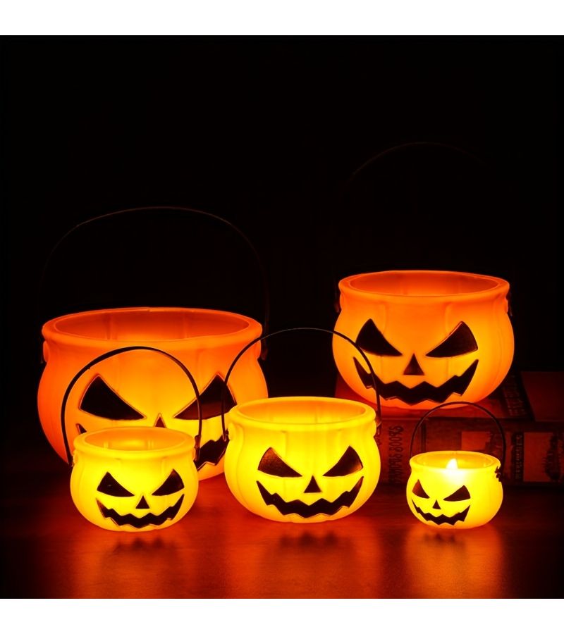 Halloween Funny Smiling Pumpkin Candy Pail 4 33in 2 76in Party Dual Use Bucket - Image 1