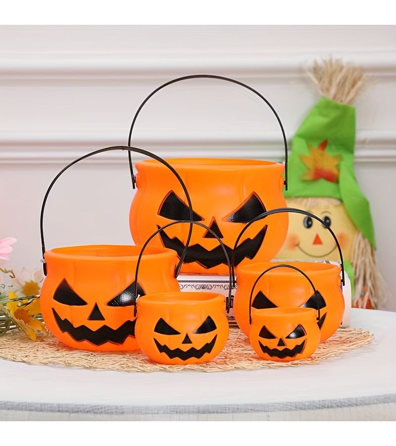 Halloween Funny Smiling Pumpkin Candy Pail 4 33in 2 76in Party Dual Use Bucket - Image 2