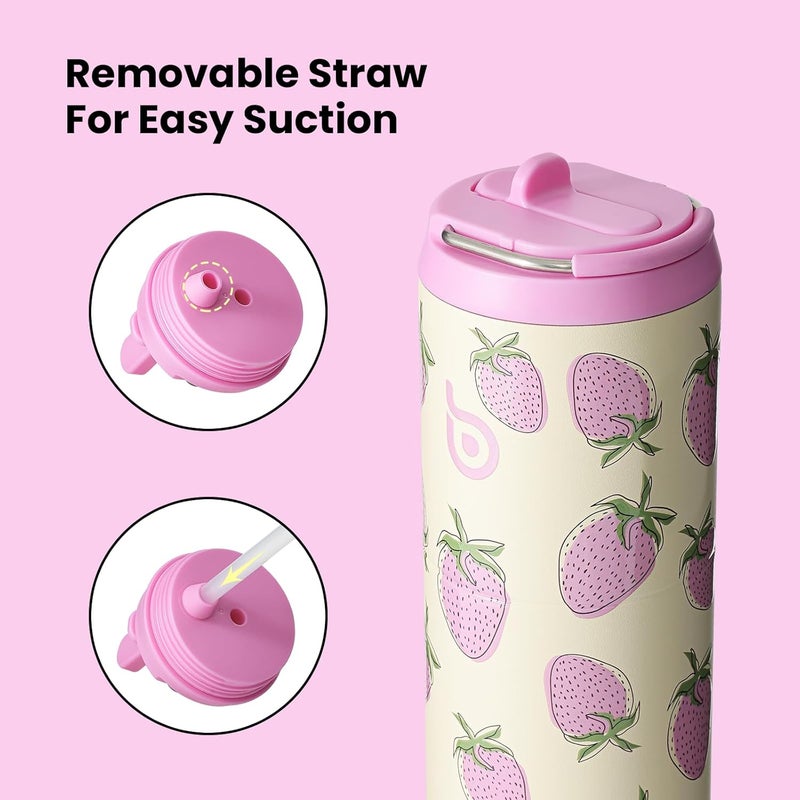BOTTLE BOTTLE 24oz Insulated Water Bottle with Straw Lid and Handle - Strawberry - Image 3