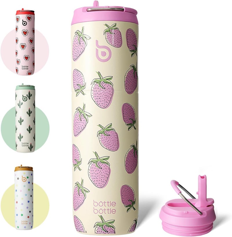 BOTTLE BOTTLE 24oz Insulated Water Bottle with Straw Lid and Handle - Strawberry - Image 1