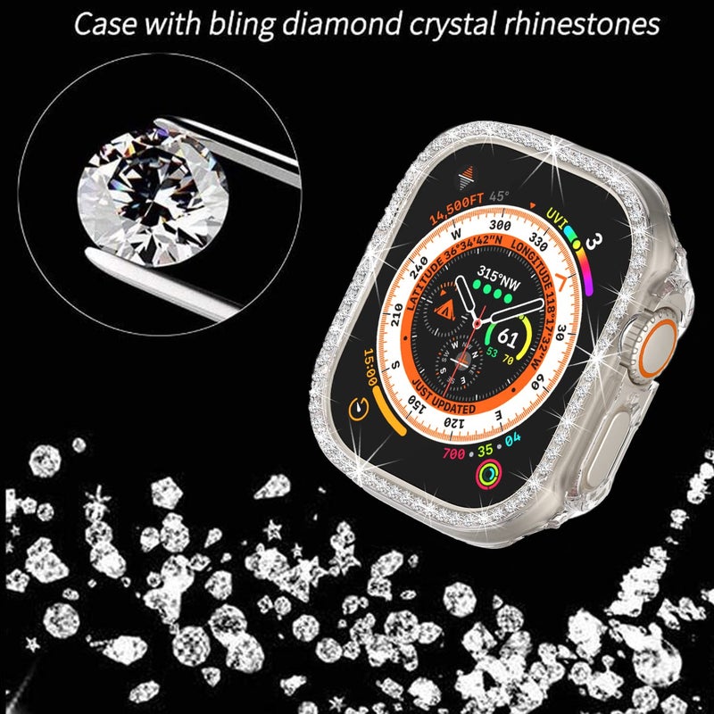 Yrzper Compatible with Apple Watch Ultra 2 /Apple Watch Ultra 49mm Bling Diamond Case PC Bumper Protective Cases Women Girls Crystal Shining Rhinestone Cases Smartwatch Accessories Case (Clear) - Image 2