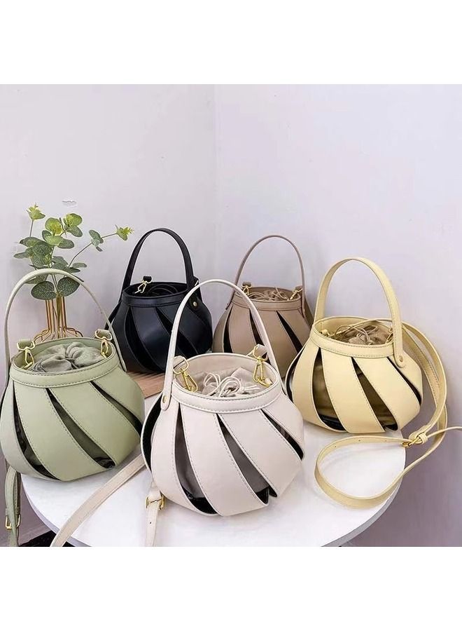 Ziazone new 2022 stylish Bucket shape handbag and shoulder bag for women with drawstring closure, single compartment, super fashionable golden hardware and made of PU leather - Image 5