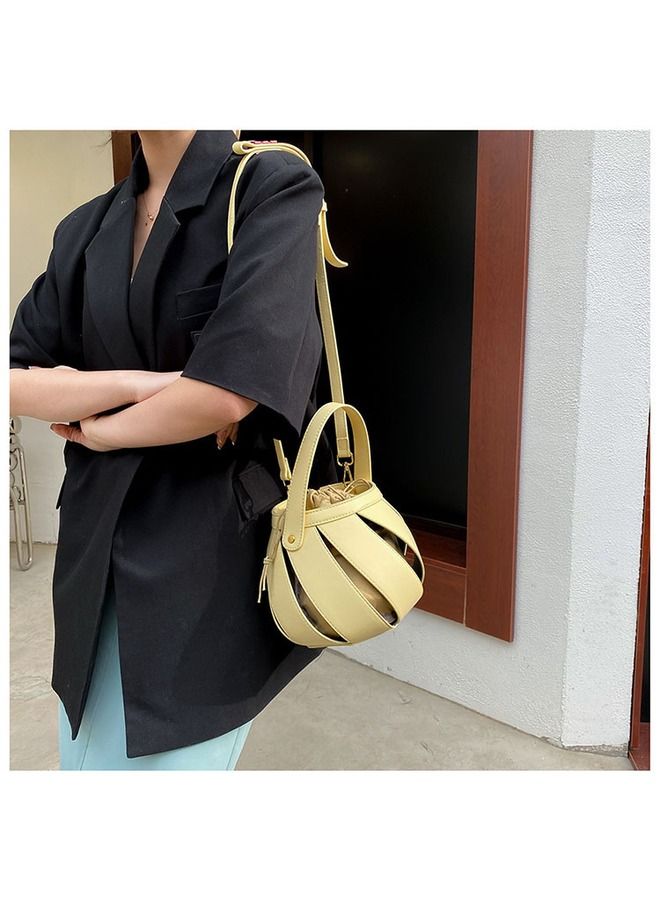 Ziazone new 2022 stylish Bucket shape handbag and shoulder bag for women with drawstring closure, single compartment, super fashionable golden hardware and made of PU leather - Image 4