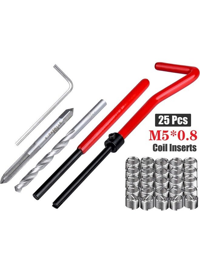Fixinus Pack of 30 M5 x 0.8 mm Thread Repair Insert Kit, Stainless Steel Thread Repair Kit, Helicoil Coil Compatible Hand Tool Set for Car Repair - Image 2