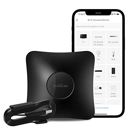 BroadLink RM4 pro Smart Remote and Sensor Cable Set RM4 pro S (2.4 GHz Wi-Fi Only), Universal IR RF Remote Control Hub with Temperature Humidity Monitor USB Cable, Works with Alexa & IFTTT - Image 1