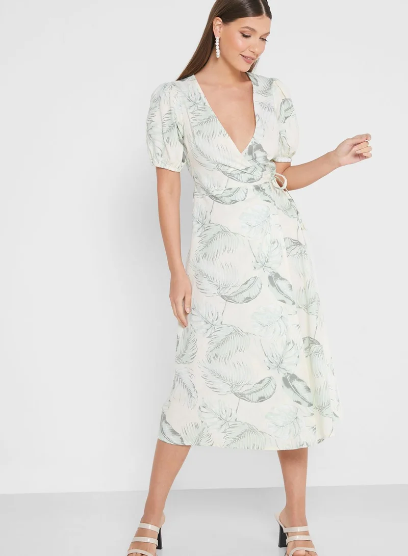DOROTHY PERKINS Puff Sleeve Printed Tie Detail Dress