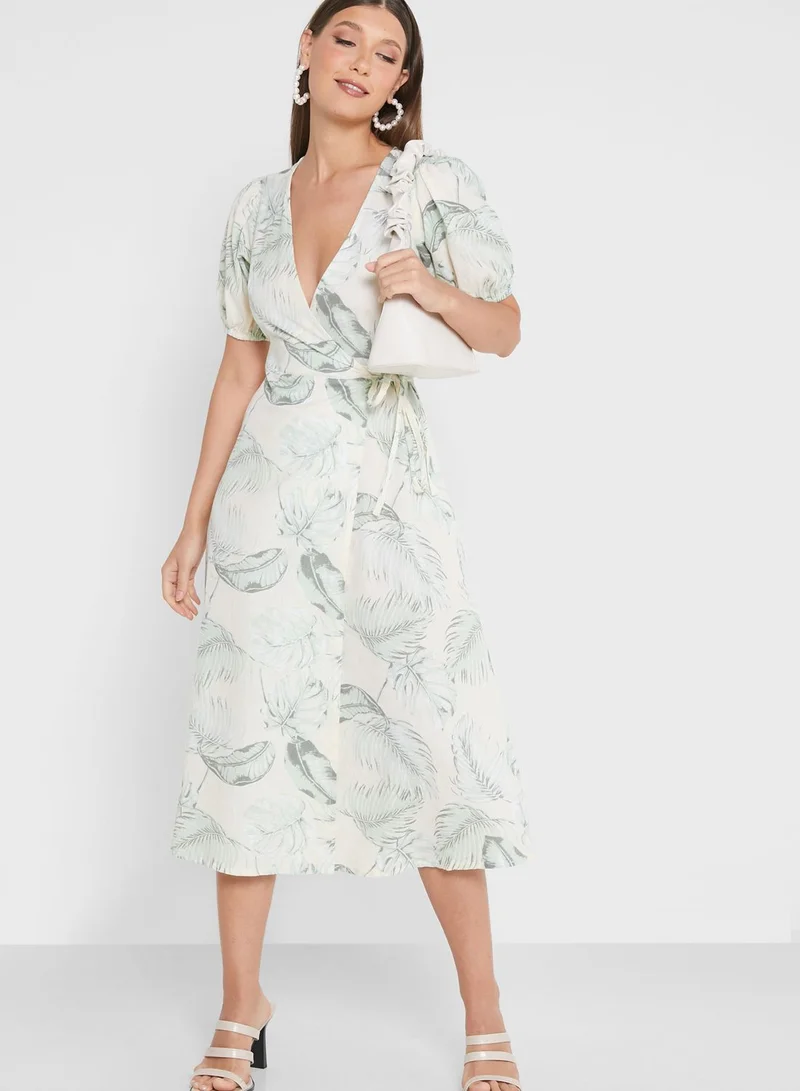 DOROTHY PERKINS Puff Sleeve Printed Tie Detail Dress