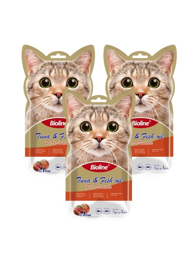 Bioline Cat Treats - 5x15g[Flavor - Tuna & Fish ]   (Pack Of 3 )