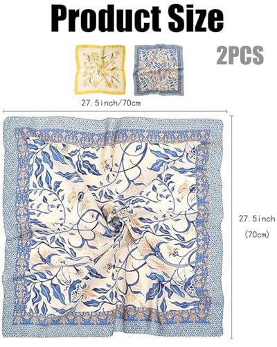 KalamkariX 2PCS Bandanas for Women, Scarf for Women Stylish, Blue and Yellow Bandana, Soft Fabric Headband, Neck and Handbag Accessory, Elegant Accessories - Image 2