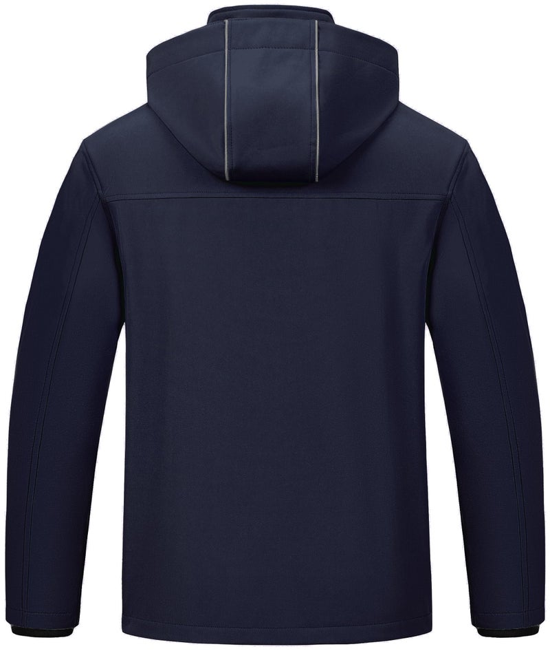 Pursky Mens Jacket With Removal Hood Fleece Light Jackets Casual Winter Men's Tactical Water Resistant Pockets Softshell Lining Hiking Windbreaker Outwear Navy M - Image 2