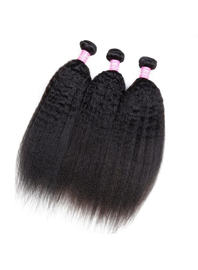 Odir Kinky Straight Human Hair Bundles 18 Inch Unprocessed 9A Brazilian Yaki Straight Virgin Hair Weave 1 Bundle Kinky Straight Hair Extensions 100g/Bundle Natural Color - Image 5