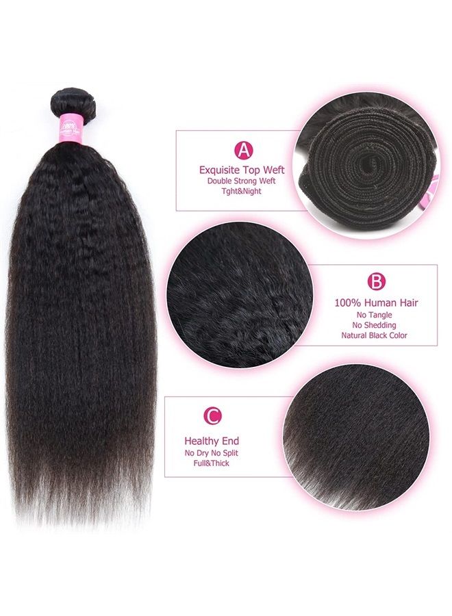 Odir Kinky Straight Human Hair Bundles 18 Inch Unprocessed 9A Brazilian Yaki Straight Virgin Hair Weave 1 Bundle Kinky Straight Hair Extensions 100g/Bundle Natural Color - Image 3