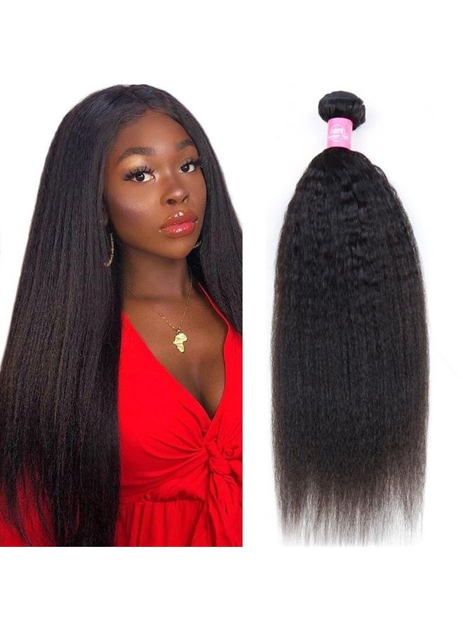 Odir Kinky Straight Human Hair Bundles 18 Inch Unprocessed 9A Brazilian Yaki Straight Virgin Hair Weave 1 Bundle Kinky Straight Hair Extensions 100g/Bundle Natural Color - Image 1