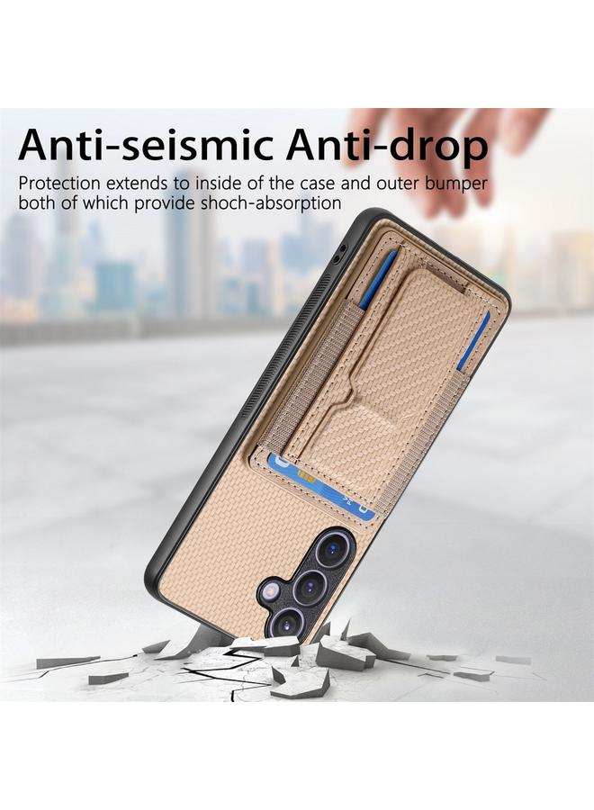 اس-توب جراب لهاتف Samsung Galaxy S24+ 5G مصنوع من ألياف الكربون مع حامل قابل للطي وحقيبة بطاقات مرنة - Image 3