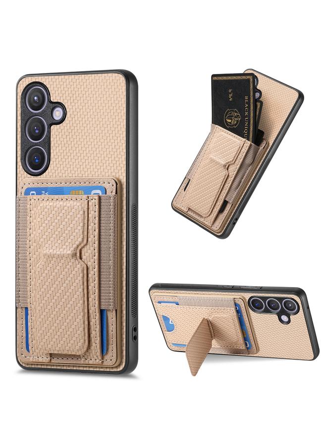 اس-توب جراب لهاتف Samsung Galaxy S24+ 5G مصنوع من ألياف الكربون مع حامل قابل للطي وحقيبة بطاقات مرنة - Image 1