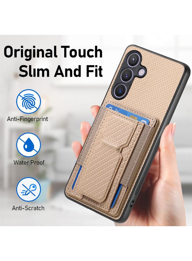 اس-توب جراب لهاتف Samsung Galaxy S24+ 5G مصنوع من ألياف الكربون مع حامل قابل للطي وحقيبة بطاقات مرنة - Image 5