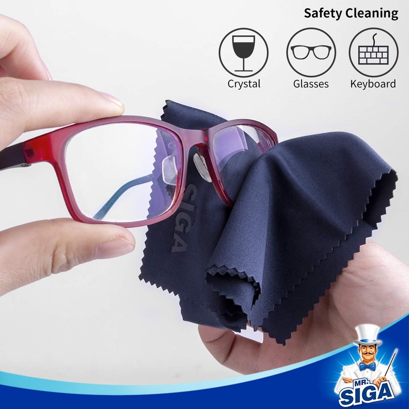 Mr Siga MR.SIGA Premium Microfiber Cleaning Cloths for Lens, Eyeglasses, Screens, Tablets, Glasses, 12 Pack, 6 x 7 inches (15 x 18 cm), Navy/Gray  - Image 4