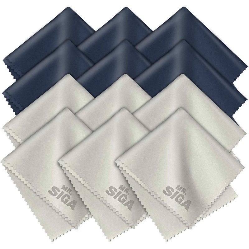 Mr Siga MR.SIGA Premium Microfiber Cleaning Cloths for Lens, Eyeglasses, Screens, Tablets, Glasses, 12 Pack, 6 x 7 inches (15 x 18 cm), Navy/Gray  - Image 1