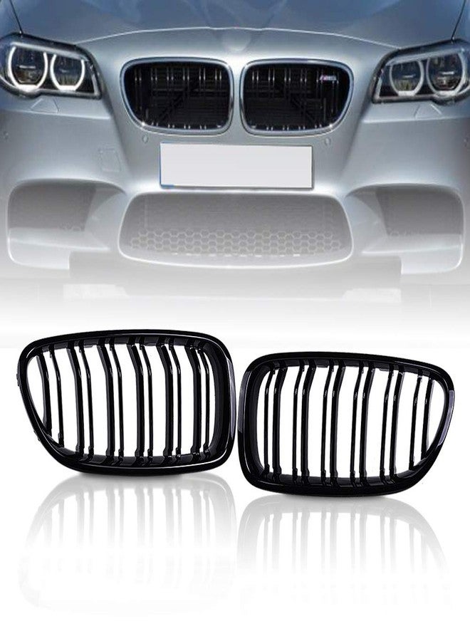 runmade Compatible with BMW F10 F11 5-series 2010 2011 2012 2013 2014 2015 2016 2017 2018 Front Bumper Kidney Grille Grill Glossy Black Double Line Dual Fin - Image 2