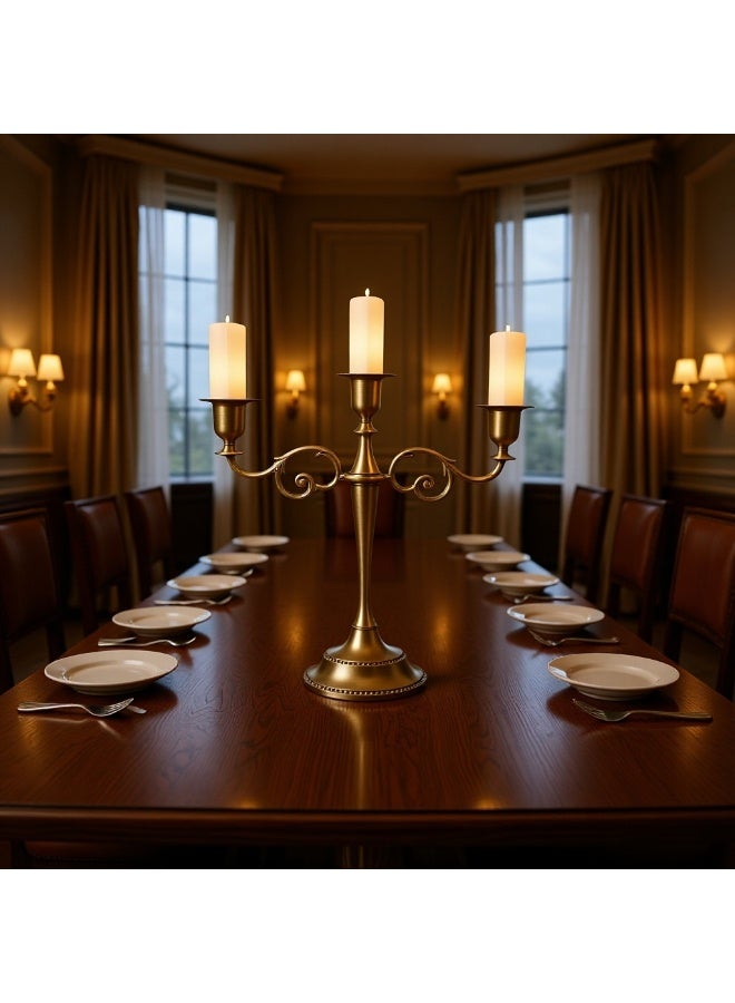 3 Candle Metal Candelabra - Elegant Centerpiece for Formal Events, Wedding, Holiday Decor - Image 3