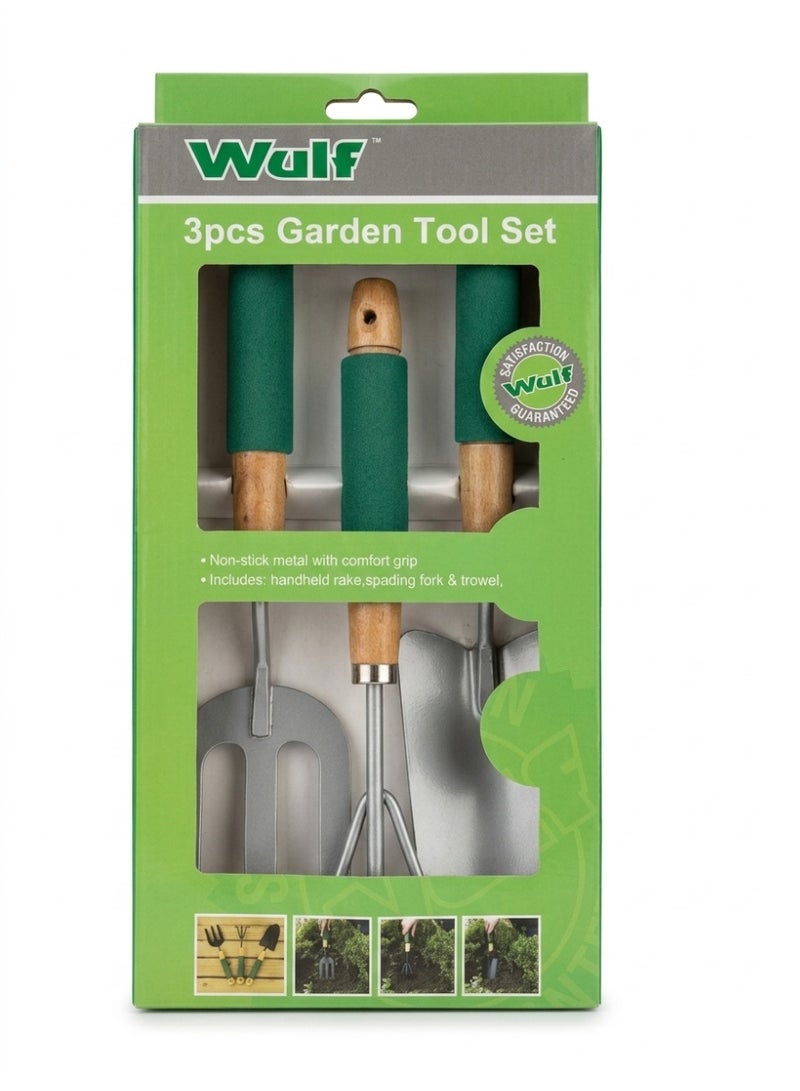 Wulf 3-Piece Garden Tool Set with Hand Trowel Rake and Fork, Heavy Duty Stainless Steel Gardening Tools with Wooden Comfort Grip Handles for Planting Weeding Digging Garden Care - Image 3