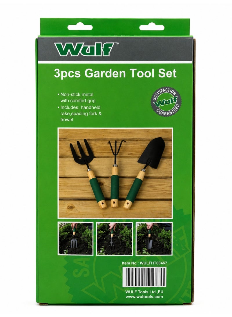Wulf 3-Piece Garden Tool Set with Hand Trowel Rake and Fork, Heavy Duty Stainless Steel Gardening Tools with Wooden Comfort Grip Handles for Planting Weeding Digging Garden Care - Image 4