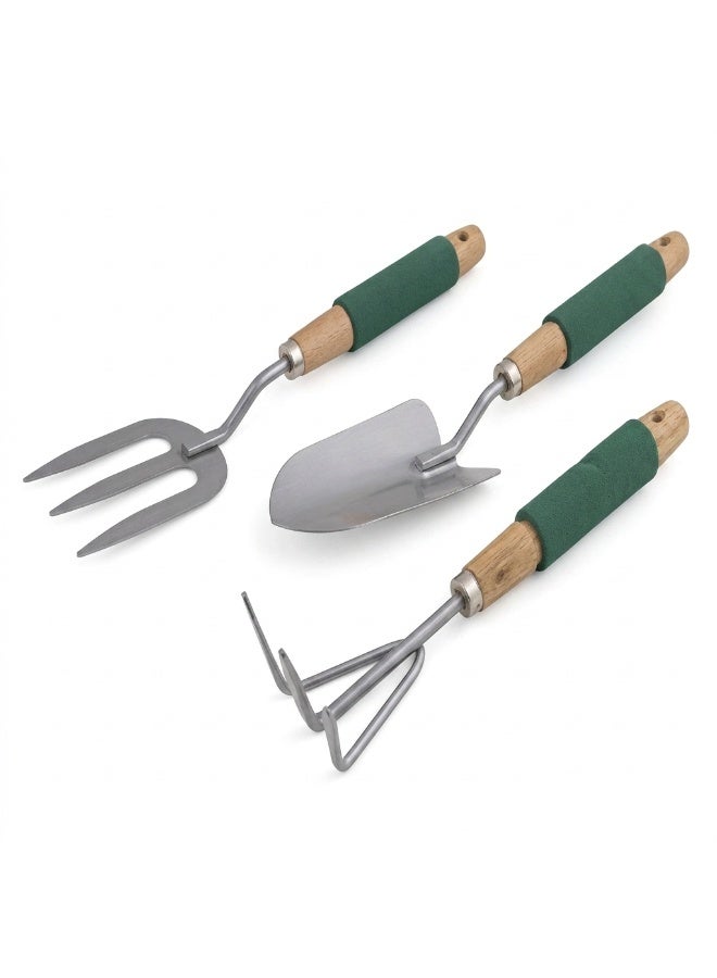 Wulf 3-Piece Garden Tool Set with Hand Trowel Rake and Fork, Heavy Duty Stainless Steel Gardening Tools with Wooden Comfort Grip Handles for Planting Weeding Digging Garden Care - Image 2