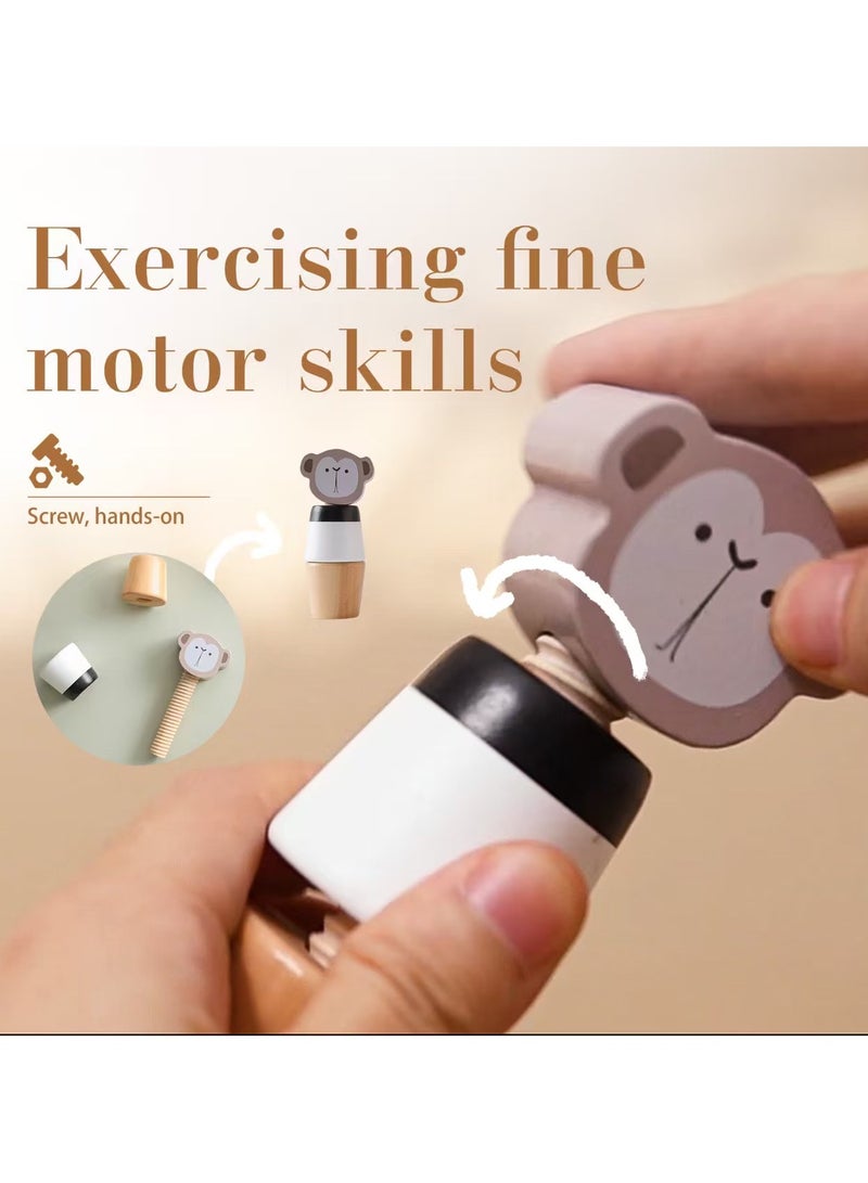 4 pcs Wooden Animal Puzzle Toy for Toddlers 1-3 age, Rotating Spin Twist Blocks Set of 4, Learning Educational Montessori Toy Gifts for Kids Boys Girls,Montessori educational educational toy gifts for kids boys and girls, monkey,  bear, lion and panda - Image 3