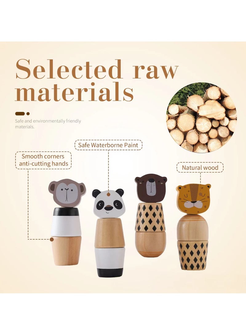 4 pcs Wooden Animal Puzzle Toy for Toddlers 1-3 age, Rotating Spin Twist Blocks Set of 4, Learning Educational Montessori Toy Gifts for Kids Boys Girls,Montessori educational educational toy gifts for kids boys and girls, monkey,  bear, lion and panda - Image 4