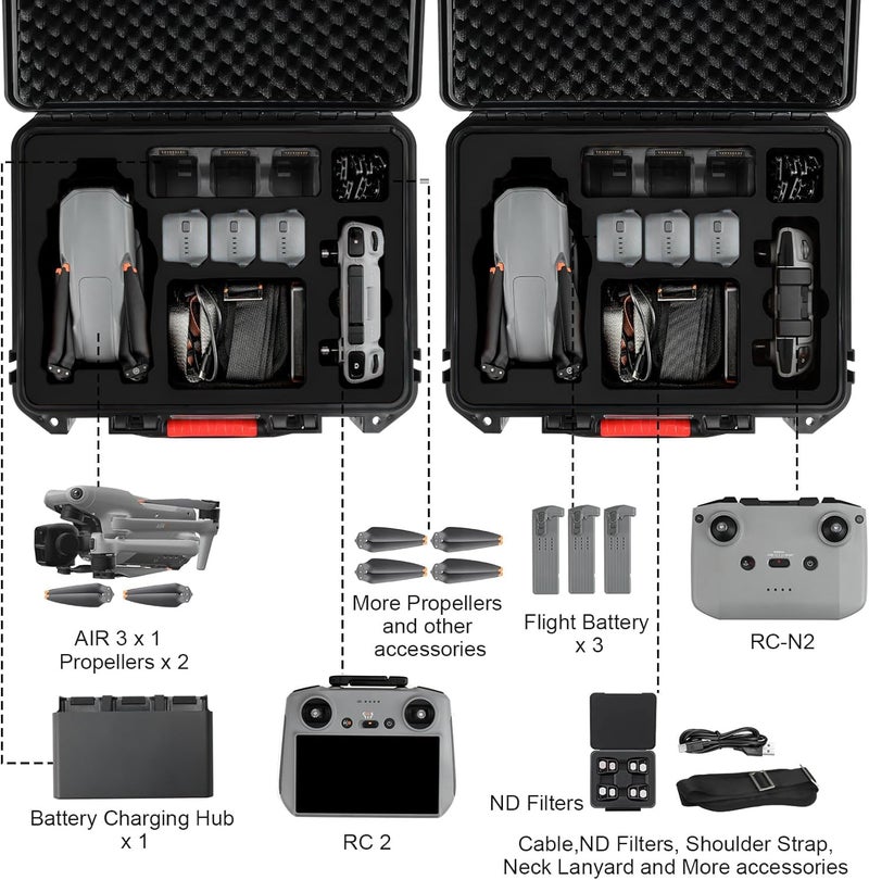 YETEETH حافظة يتيث الصلبة لطائرة DJI Air 3، حافظة مقاومة للماء والضغط لملحقات DJI Air 3 - تناسب أحدث جهاز تحكم DJI RC 2/RC-N2 - Image 5