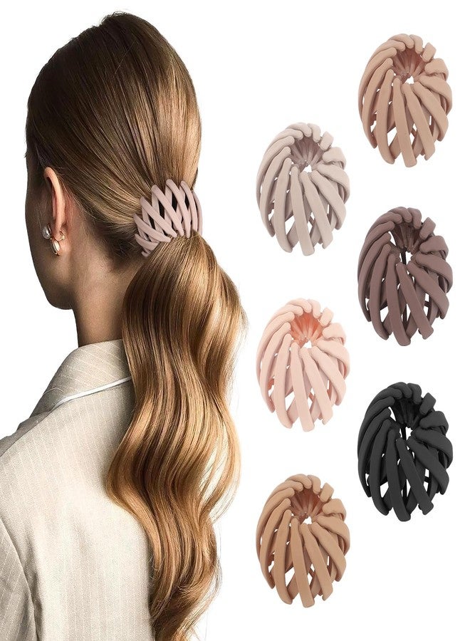 AWAYTR 6Pcs Bird Nest Magic Hair Clips Hair Nest for Bun Strong Ponytail Holders Hair Accessories for Women Girls (Neutral, Small) - Image 1