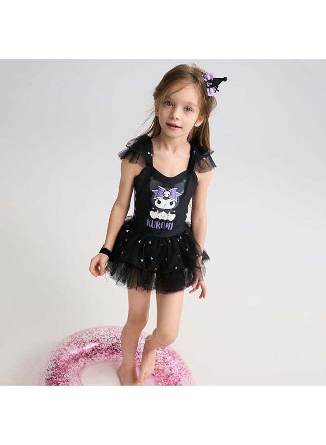 Aimer Kids Holiday Swimsuit Kuromi Ip Girls' One-Piece Swimsuit Set, Black Swan Kuromi, 120 - Image 5