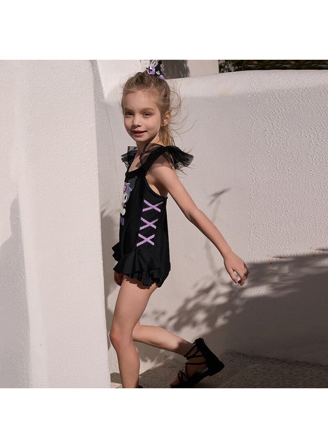 Aimer Kids Holiday Swimsuit Kuromi Ip Girls' One-Piece Swimsuit Set, Black Swan Kuromi, 120 - Image 3