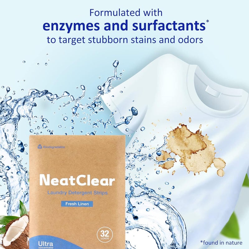 Eco-Friendly Laundry Detergent Strips - Fresh Linen Scent, 32 Loads - Image 3