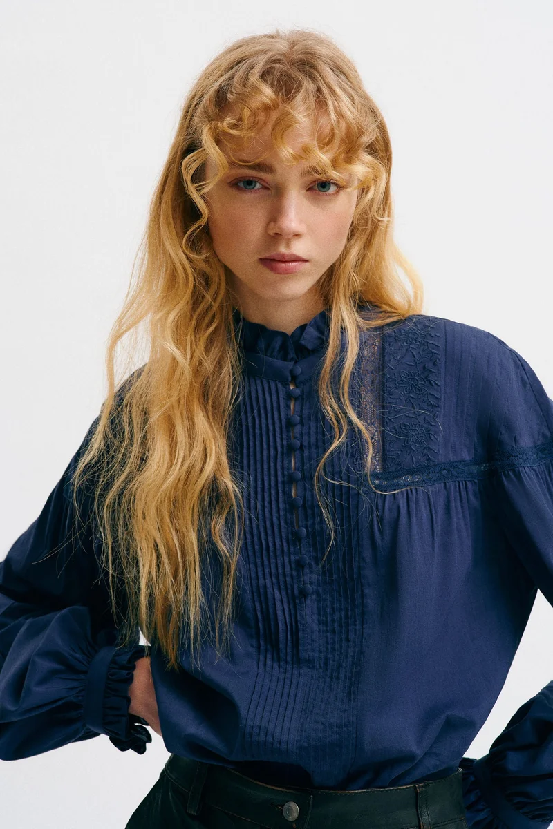 H&M Pintucked cotton-blend blouse