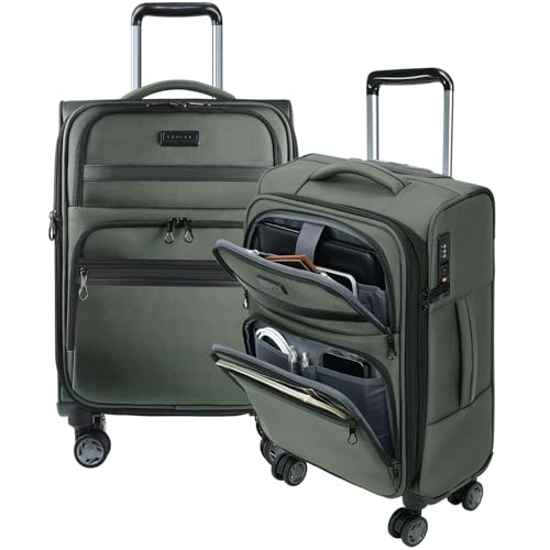 KROSER Softside Expandable Carry On Luggage with Front Business Pockets20 Inch Suitcases with Spinner Wheels Builtin TSA Lock Durable Suitcase Rolling Luggage with USB Port Army Green - Image 1