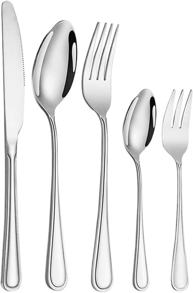 6/30pcs Stainless steel cutlery set steak knife and fork dessert and spoon high-end suitable for restaurants and hotels(5pcs silver) - Image 1