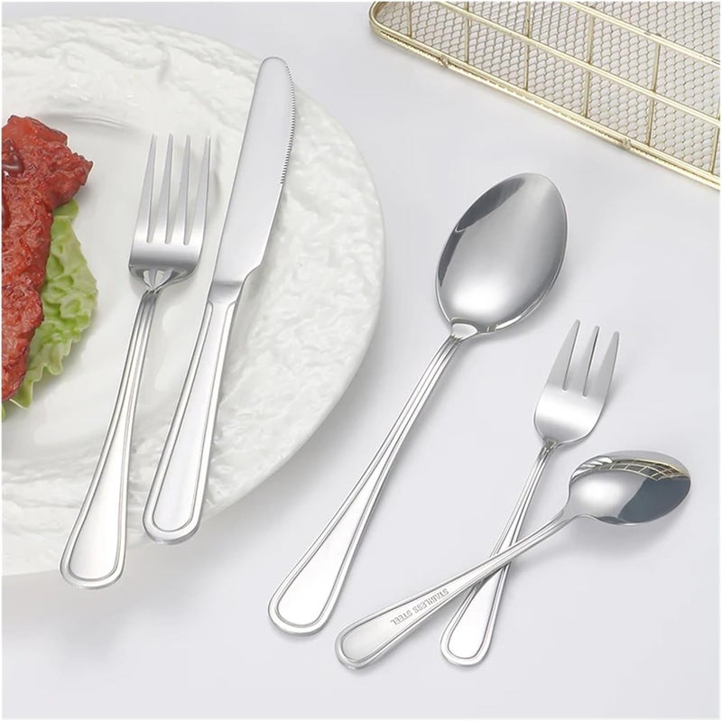 6/30pcs Stainless steel cutlery set steak knife and fork dessert and spoon high-end suitable for restaurants and hotels(5pcs silver) - Image 4