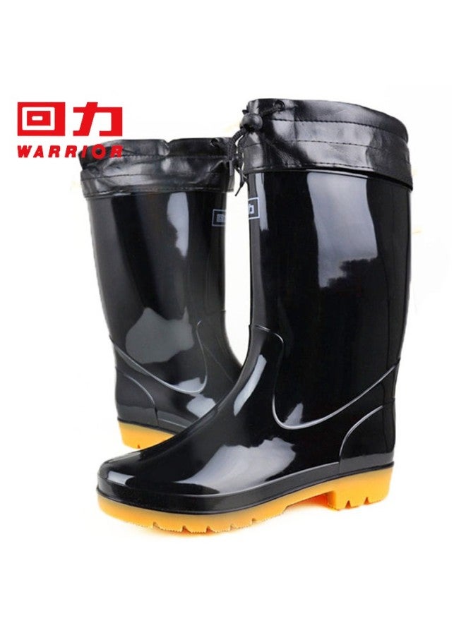 Warrior Men's Rain Boots Outdoor Waterproof Non-slip Fleece-lined Hl8075 High Tube Black Size 40