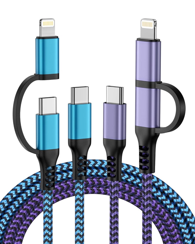 كابل شحن متعدد USB-C، سلك شحن سريع USB-C إلى البرق/النوع C 2 في 1، [قطعتان/6 أقدام] كابل مضفر لأنظمة Android و iPhone USB-C لهاتف iPhone 17 Air 16 15 Pro Max 14 13 12 11 iPad Galaxy Pixel - Image 1