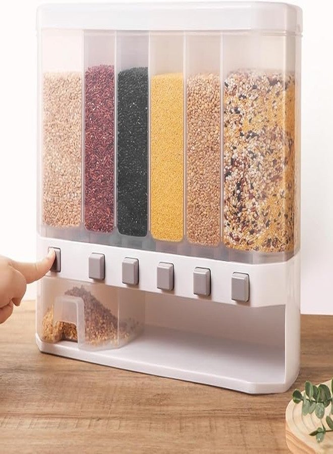 SGABANI Wall Mounted Dry Food Dispenser-Space Saving 6-Grid Container for Convenient Storage of Rice Nuts Beans Cereals and Free Control of Cereal Output - Image 1