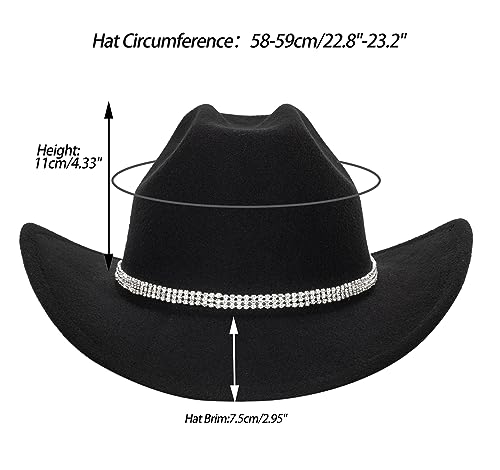 FGSS Classic Felt-Western-Cowboy-Cowgirl-Hats for Women-Men Fedora-Jazz-Hat with Band(Lagre) - Image 2