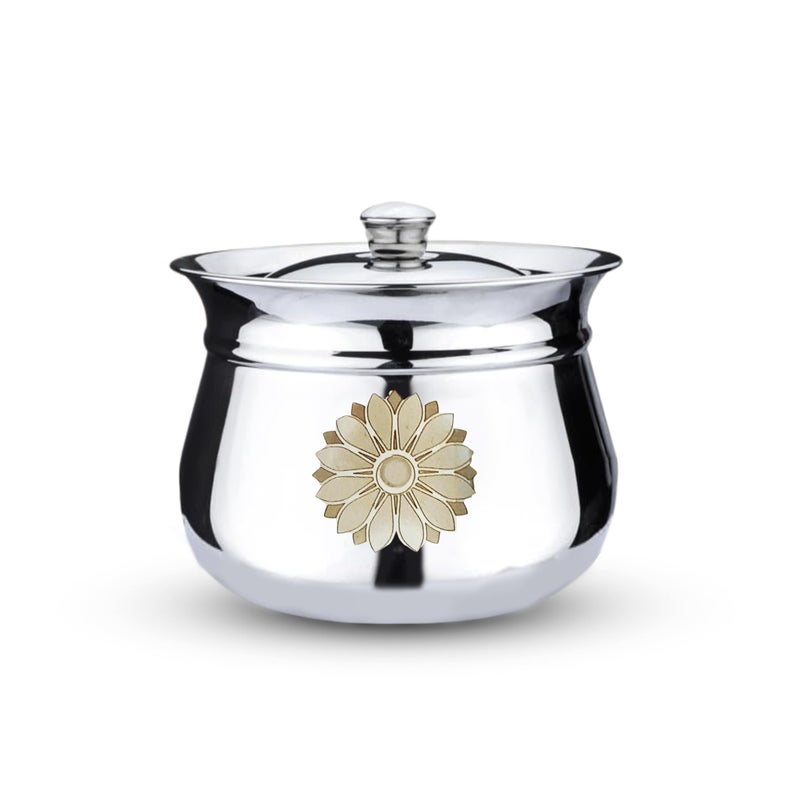 Fortuna Kitchenware, 1000ml, 20 Gauge Stainless Steel Dahi Handi/Curd Pot with Lid | Stainless Steel Handi for Kitchen (Flower, 1 Litre) - Image 1