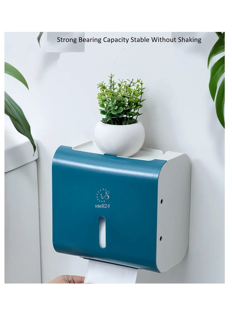 vsell24 Toilet Paper Napkin Holder Storage Box Compatible with Roll Paper Tissue Paper for Bathroom Kitchen Living Room Thick BLue  - Image 1