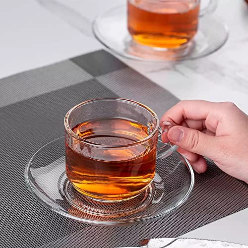 bellemax Premium Classic Glass Tea & Coffee Cup and Saucer (6 Cups and 6 Saucers) - 190 ML, for Transparent Espresso Cappuccino hot Chocolate, Cups and Saucer Set for Coffee, Green Tea (BS-07) - Image 5