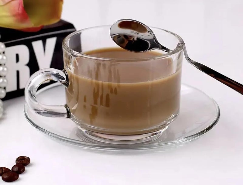 bellemax Premium Classic Glass Tea & Coffee Cup and Saucer (6 Cups and 6 Saucers) - 190 ML, for Transparent Espresso Cappuccino hot Chocolate, Cups and Saucer Set for Coffee, Green Tea (BS-07) - Image 4