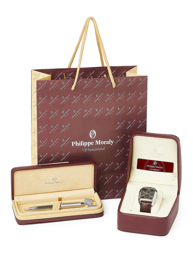 Philippe Moraly of Switzerland - Gift Set Watch, Pen And Cufflinks L14211470077W - 41mm - Brown - Image 1