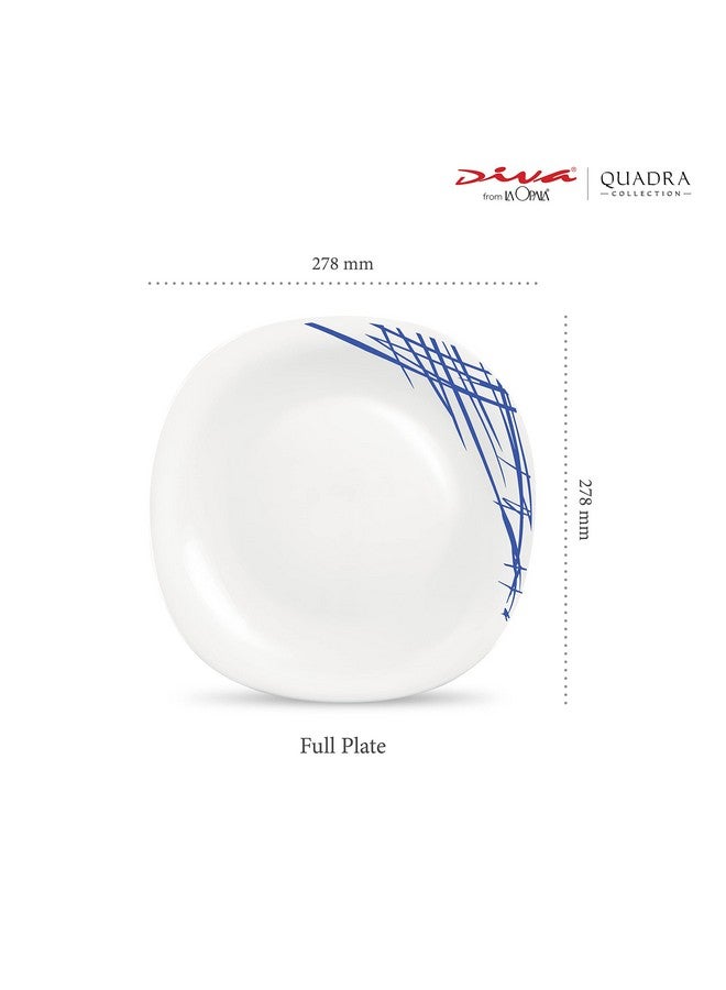 La Opala Diva Quadra Collection Opal Glass Crockery | Full Plate Set of 6 Belladonna | Square Dinner Plate for Dining & Gifting | Microwave Safe | 100% Vegetarian | Extra Strong | Light & White - Image 2